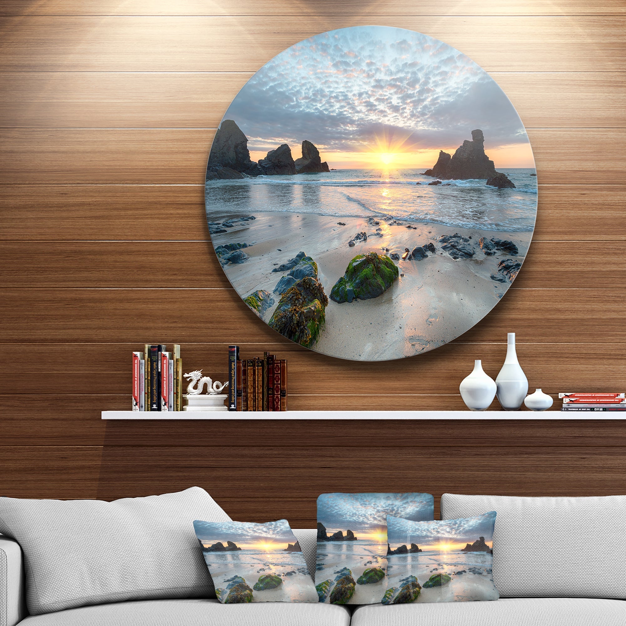 Beautiful Porthcothan Bay Disc Large Seashore Metal Circle Wall Art