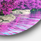 Beautiful Row of Cherry Blossoms Disc Landscape Metal Circle Wall Art
