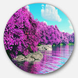 Beautiful Row of Cherry Blossoms Disc Landscape Metal Circle Wall Art