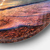 Foaming Waves at Beautiful Sunset Seashore Metal Circle Wall Art