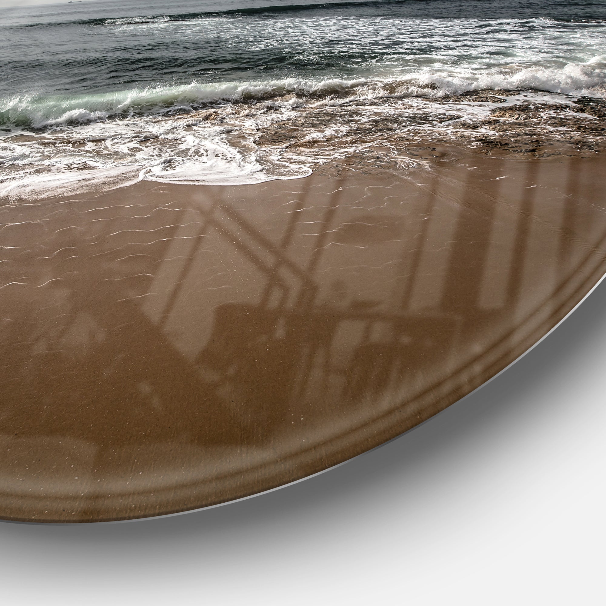 Soft Waves of Sea on Sandy Beach Seashore Metal Circle Wall Art
