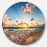 Sunrise on Beach of Caribbean Sea Large Seashore Metal Circle Wall Art