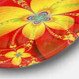 Red Yellow Colorful Fractal Pattern Floral Metal Circle Wall Art