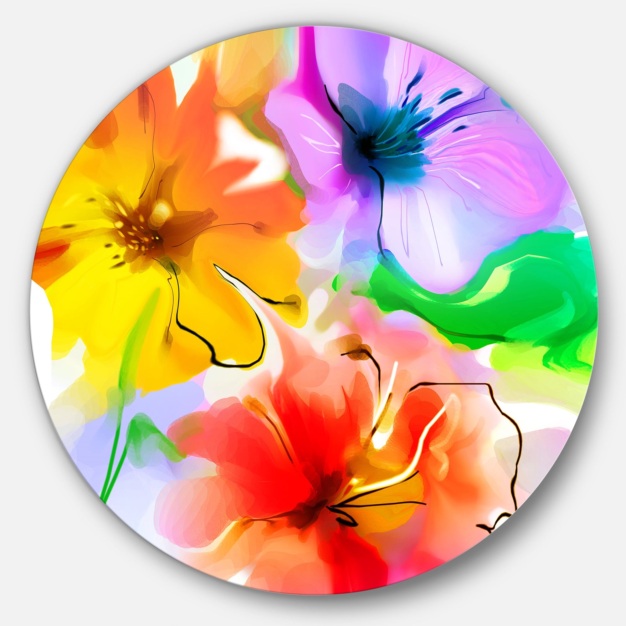 Bunch of Colorful Flowers Sketch Extra Large Floral Wall Art