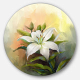 White Lily Flower Oil Painting Large Floral Metal Circle Wall Art