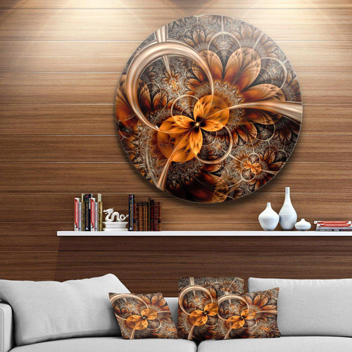 Dark Orange Fractal Flower - Abstract Oversized Circle Metal Wall Art