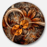 Dark Orange Fractal Flower Abstract Round Circle Metal Wall Decor