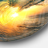Colored Ocean Waves Falling Down VI Modern Seashore Round Circle Metal Wall Decor Panel