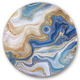 Ocean Blue Golden Jasper Agate II Modern Round Circle Metal Wall Decor Panel