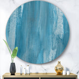 White and Blue Paint Waves I Glam Round Circle Metal Wall Decor Panel