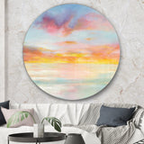 Pastel Pink And Blue Clouds Traditional Metal Circle Wall Art