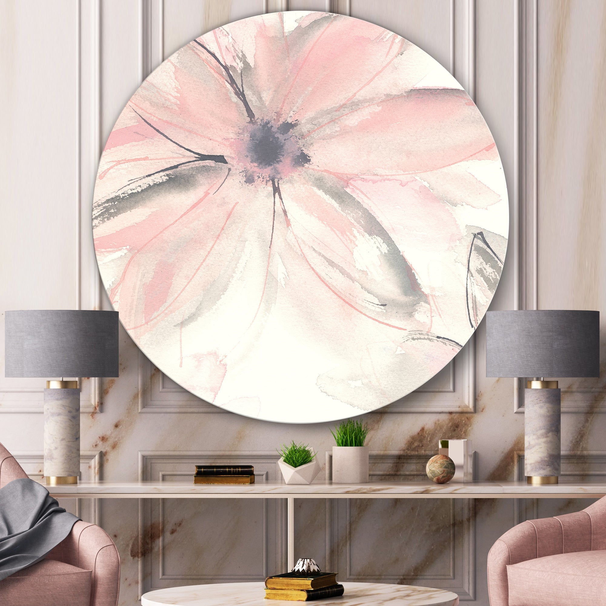 Pink Shabby Floral II Shabby Chic Metal Circle Wall Art