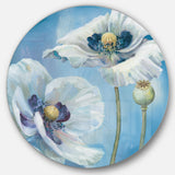 Handpainted White Flower on Blue I Farmhouse Metal Circle Wall Art