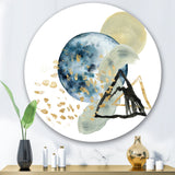 Minimalistic Landscape of Mountains With Moon II Modern Metal Circle Wall Art