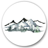 Minimalistic Winter Mountains and Fir Forest I Modern Metal Circle Wall Art