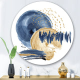 Dark Blue & Gold Abstract Circle Ocean Texture Modern Metal Circle Wall Art