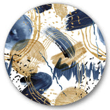 Abstract Pattern With Dark Blue & Golden Textures Modern Metal Circle Wall Art