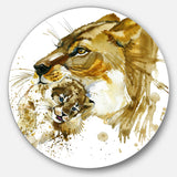 Lioness and Cub Illustration Animal Metal Circle Wall Art