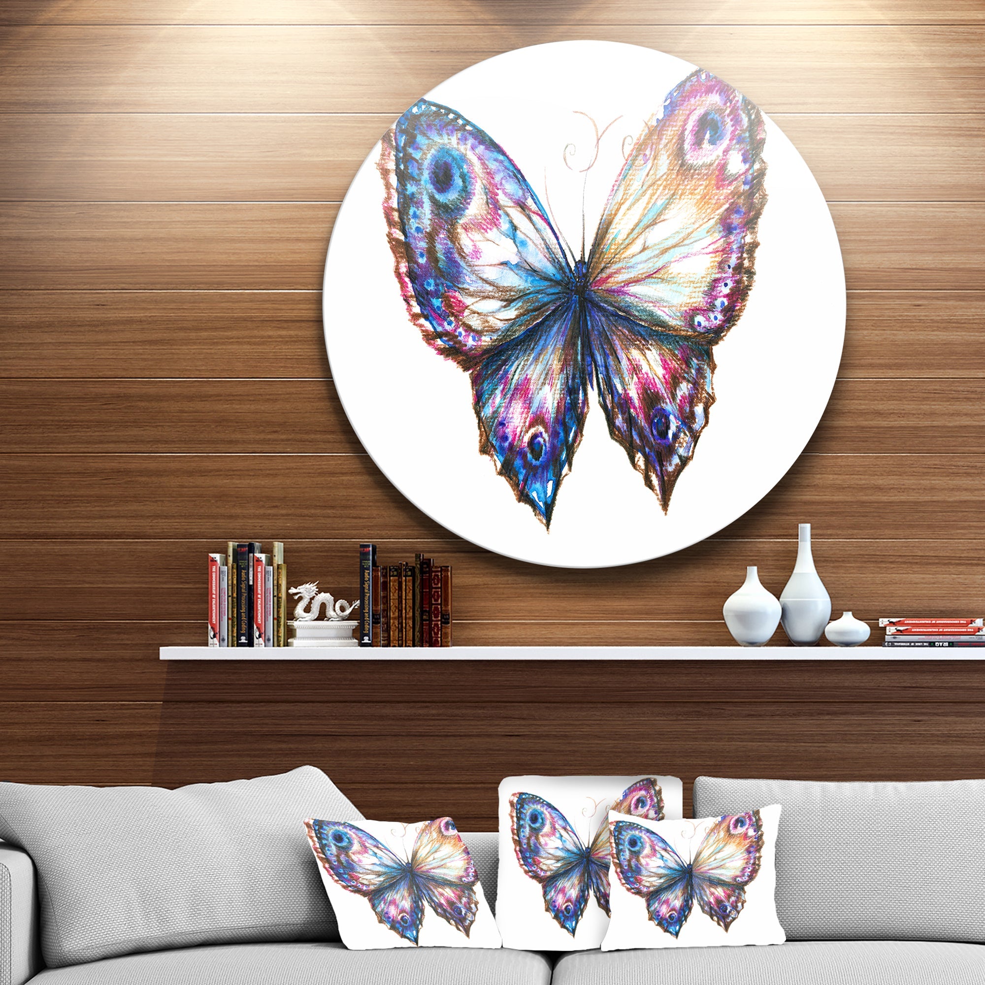 Isolated Butterfly Animal Metal Circle Wall Art