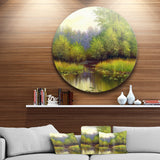 Green Summer with River Landscape Circle Metal Wall Art