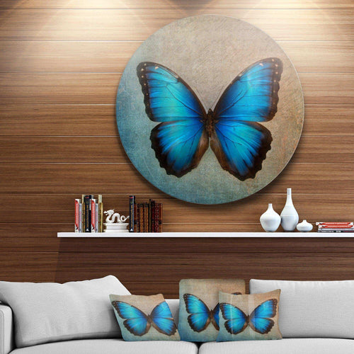 Blue Vintage Butterfly - Floral Oversized Circle Metal Wall Art