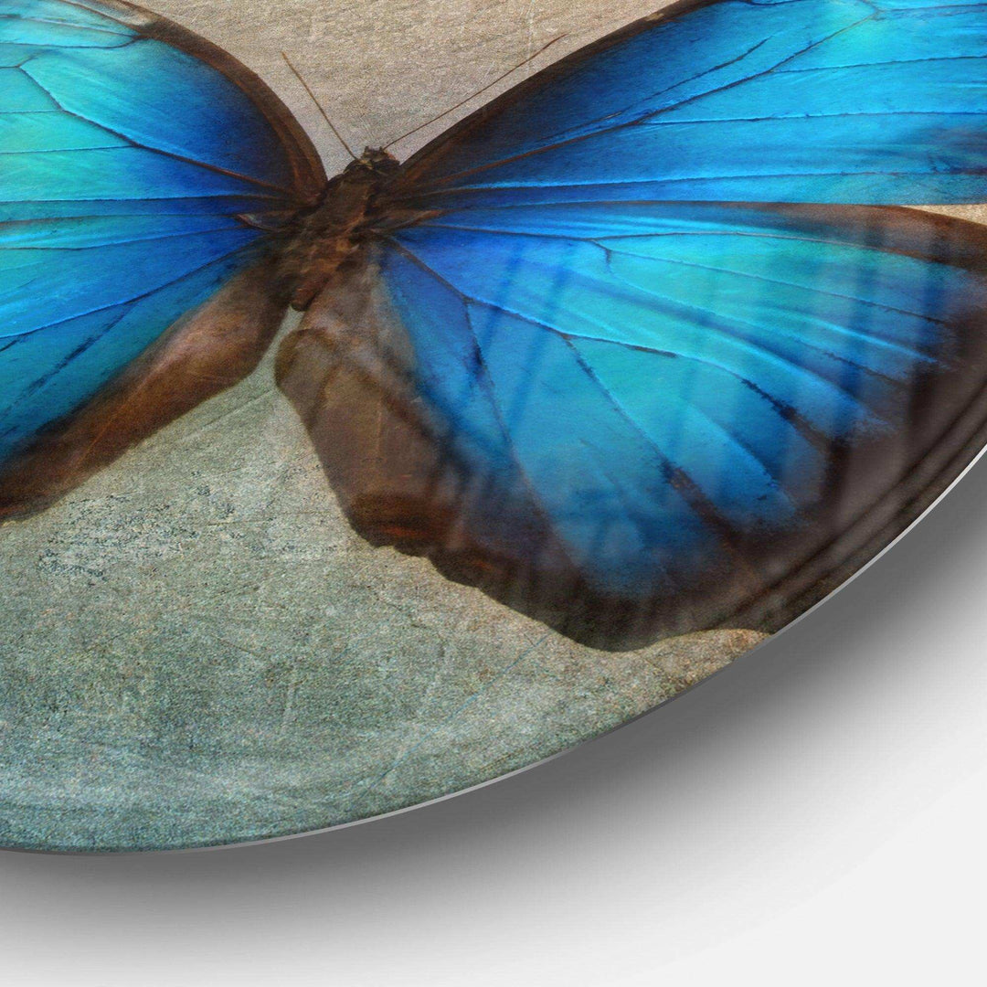 Blue Vintage Butterfly - Floral Oversized Circle Metal Wall Art
