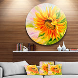 Sunflower Oil Painting Floral Circle Metal Wall Art