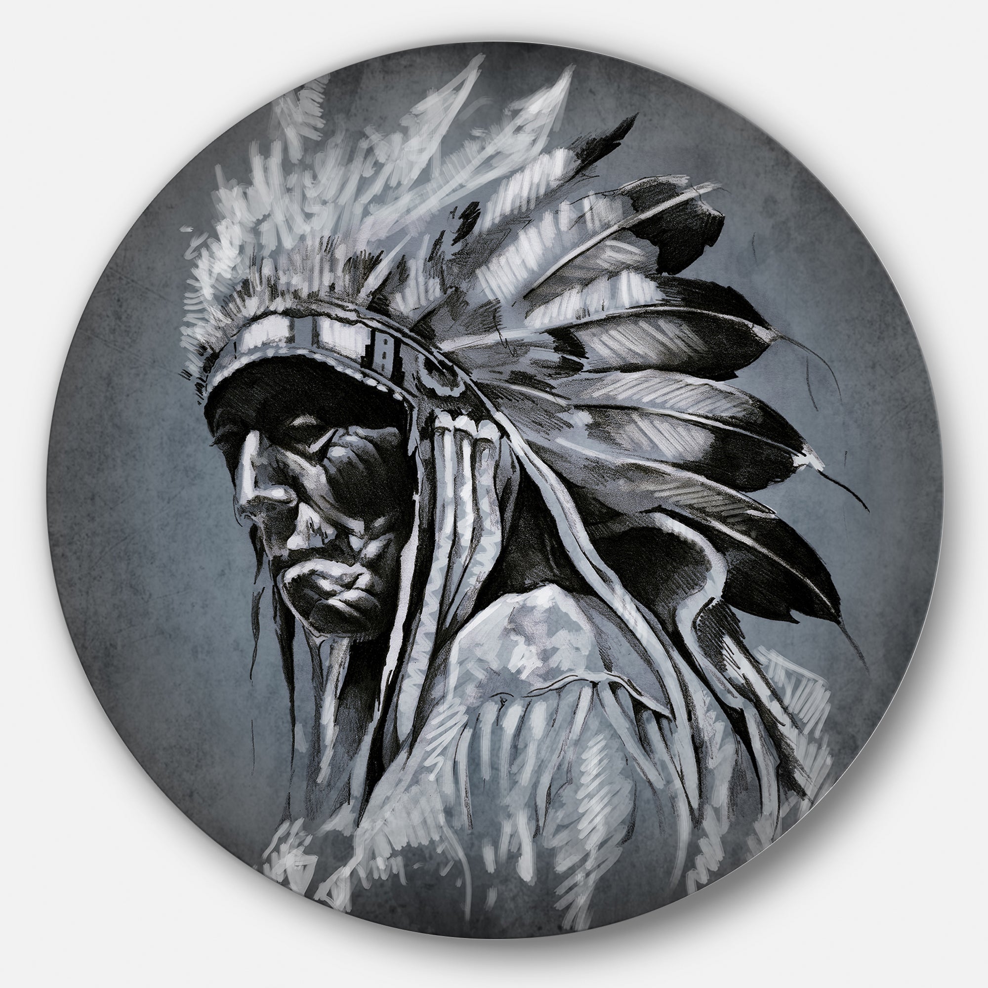 American Indian Tattoo Art Portrait Circle Metal Wall Art