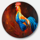 Blue and Orange Rooster Disc Animal Circle Metal Wall Art