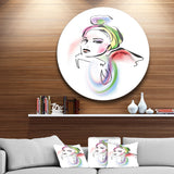 Drawing Portrait of Woman Disc Abstract Circle Metal Wall Art