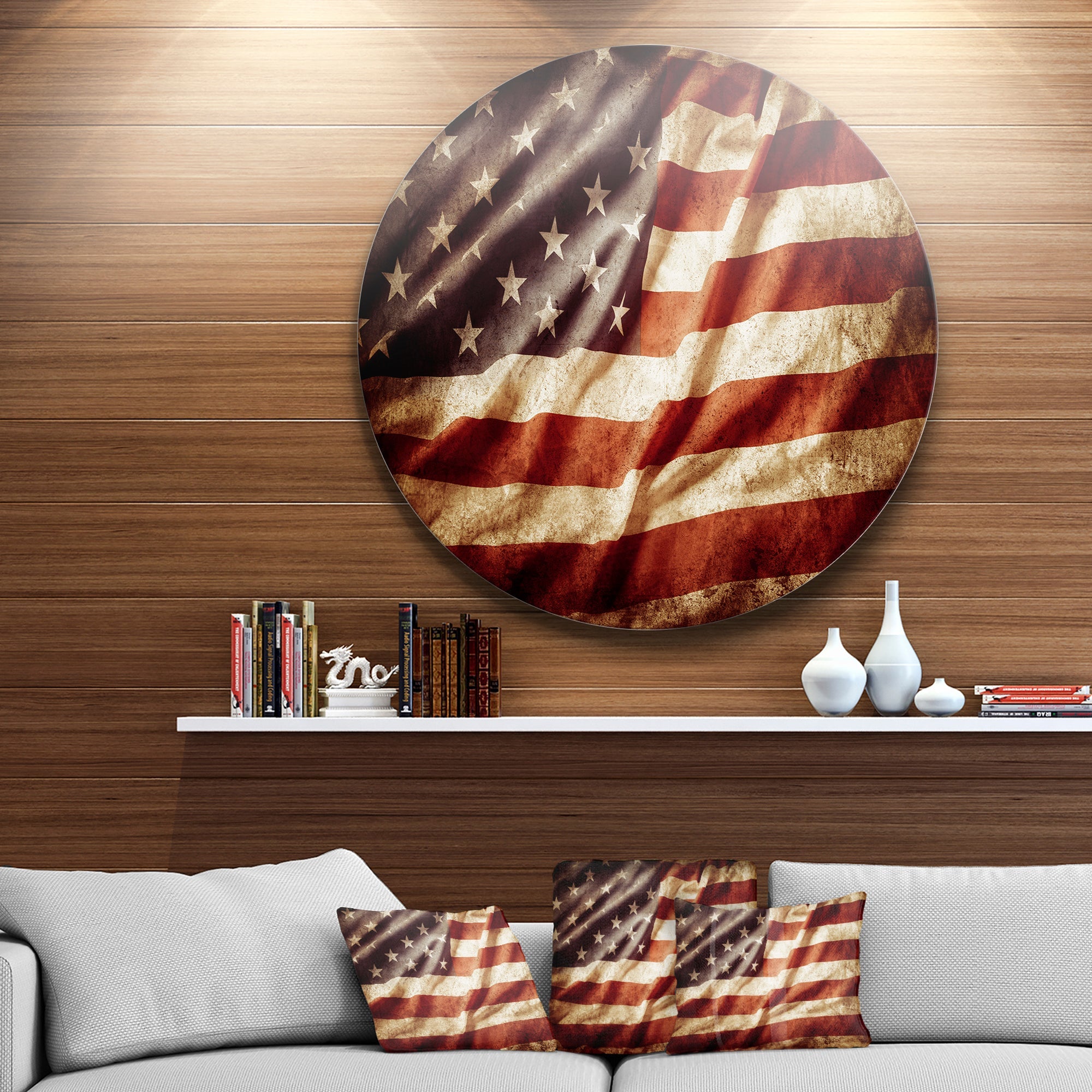 American Flag Disc Contemporary Circle Metal Wall Art