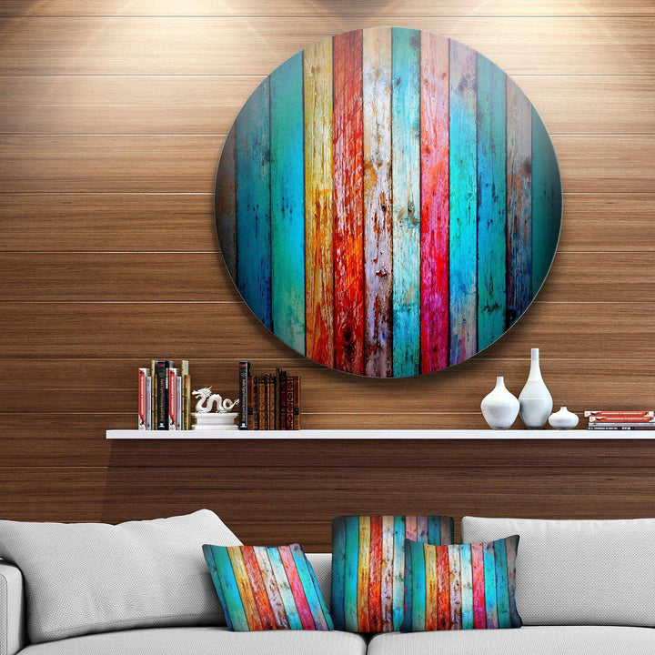 Vintage Wooden Pattern - Impressionism Oversized Circle Metal Wall Art