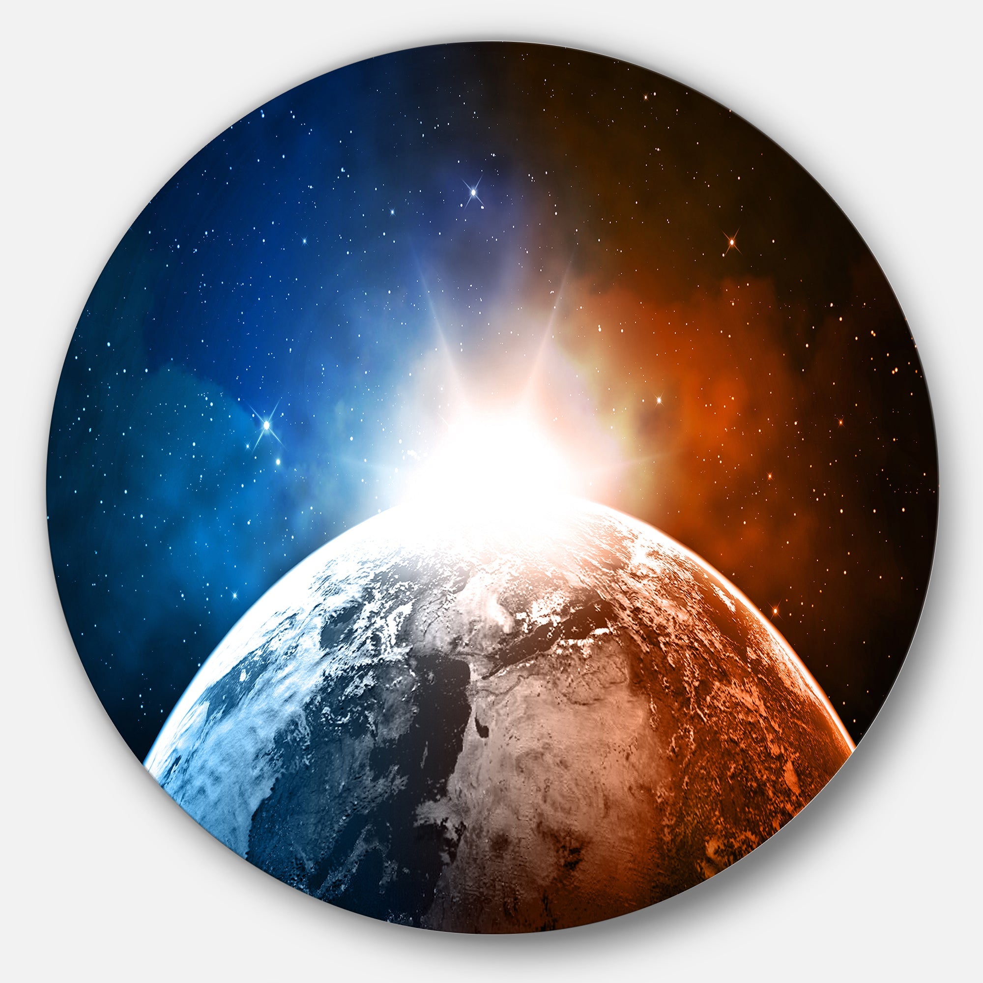 Planet with Sunrise in Space Disc Contemporary Circle Metal Wall Art