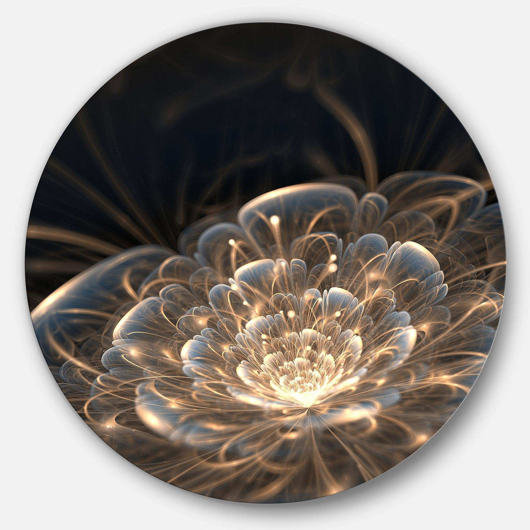 Fractal Flower with Golden Rays - Floral Oversized Circle Metal Wall Art