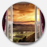 Open Window to Rural Landscape Disc Contemporary Circle Metal Wall Art