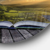 Open Book to Green Valley Disc Contemporary Landscape Circle Metal Wall Art