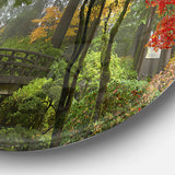 Japanese Wooden Bridge in Fall Disc Photography Circle Metal Wall Art