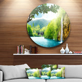 Waterfall in Deep Forest Disc Landscape Photography Circle Metal Wall Art