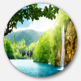 Waterfall in Deep Forest Disc Landscape Photography Circle Metal Wall Art