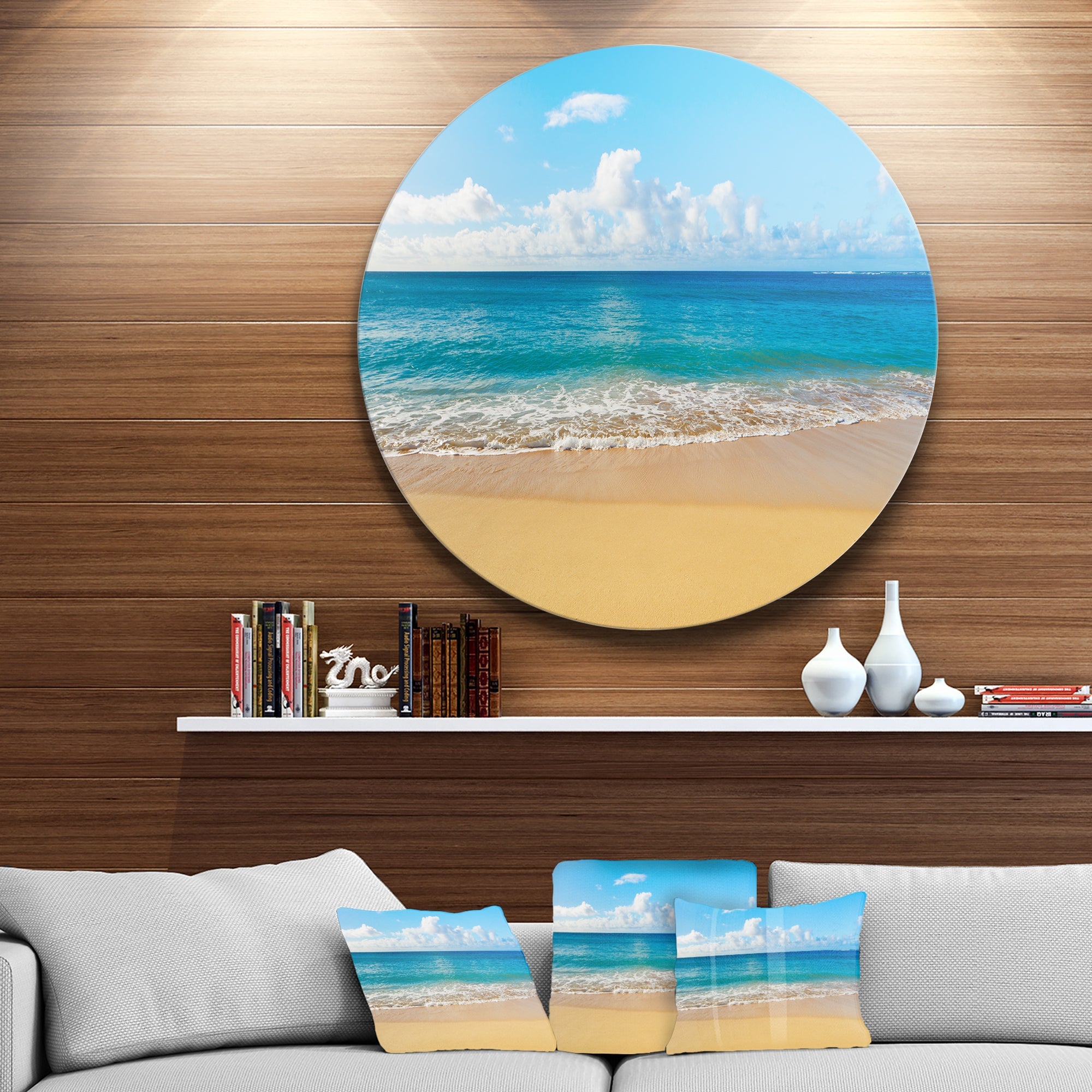 Calm Beach and Tropical Sea Disc Photography Circle Metal Wall Art
