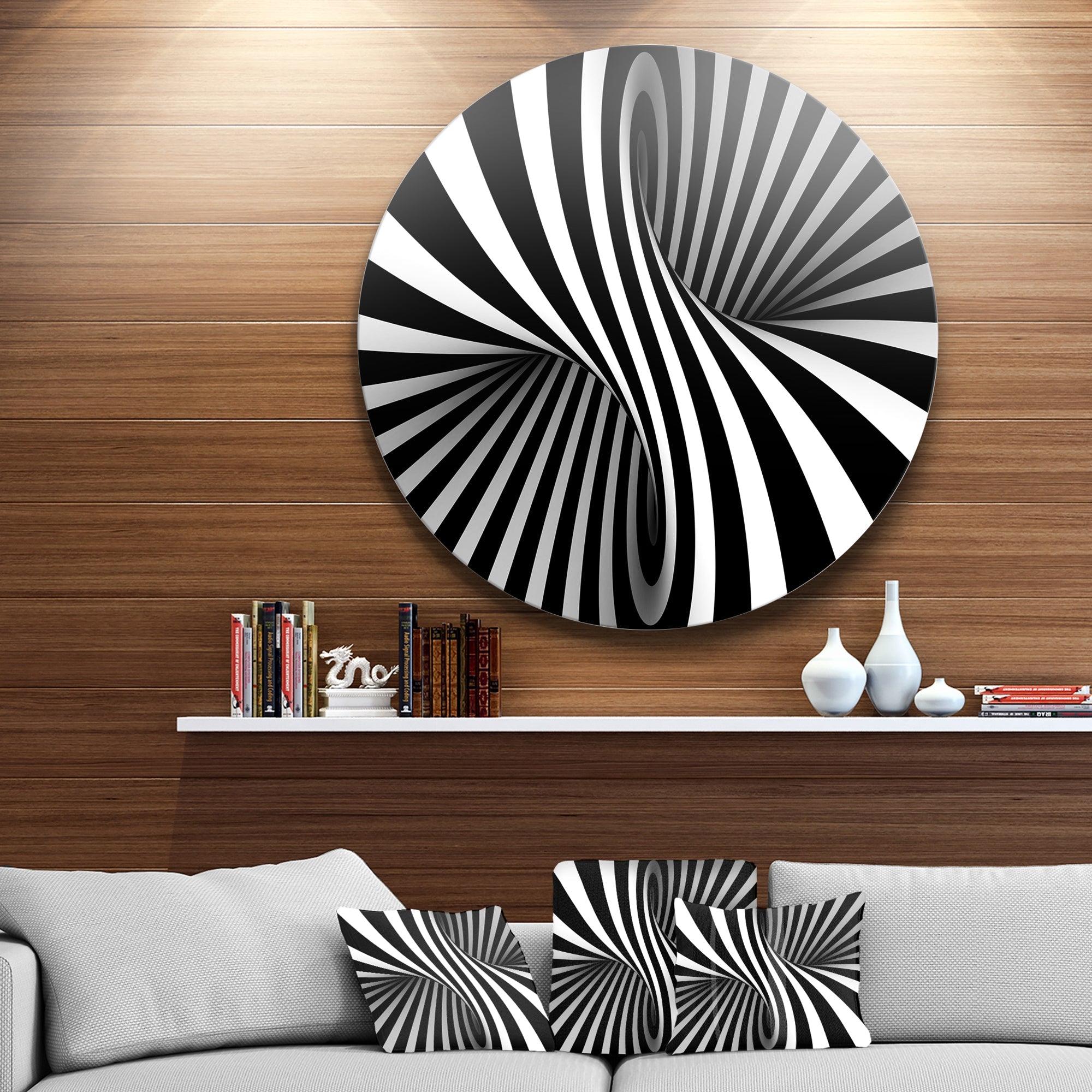 Black and White Spiral Disc Abstract Circle Metal Wall Art