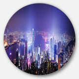 Hong Kong Night City Disc Cityscape Photo Circle Metal Wall Art