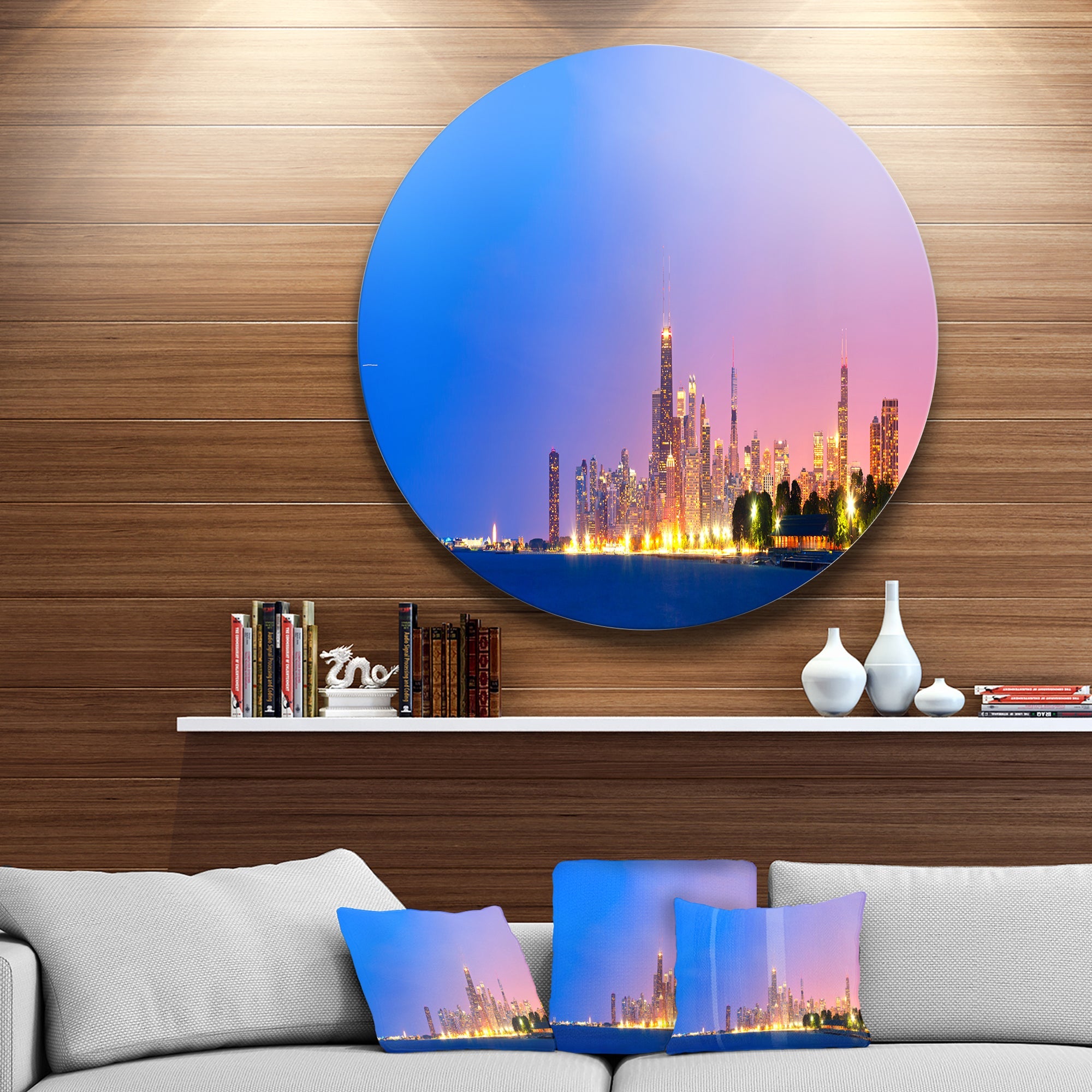 City of Chicago Skyline Disc Cityscape Photo Circle Metal Wall Art