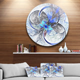 Symmetrical Blue Fractal Flower Disc Large Contemporary Circle Metal Wall Arts