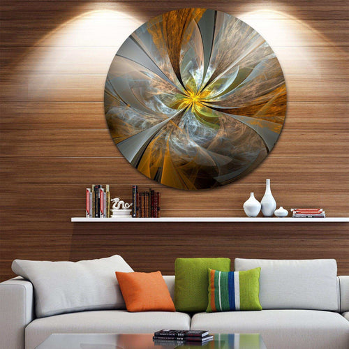 Idesignart Symmetrical Yellow Fractal Flower   Floral Oversized Circle Metal Wall Art