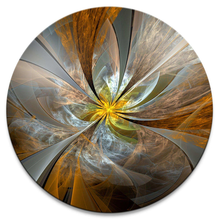 Idesignart Symmetrical Yellow Fractal Flower   Floral Oversized Circle Metal Wall Art