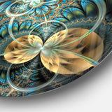 Symmetrical Blue Gold Fractal Flower Disc Large Contemporary Circle Metal Wall Arts