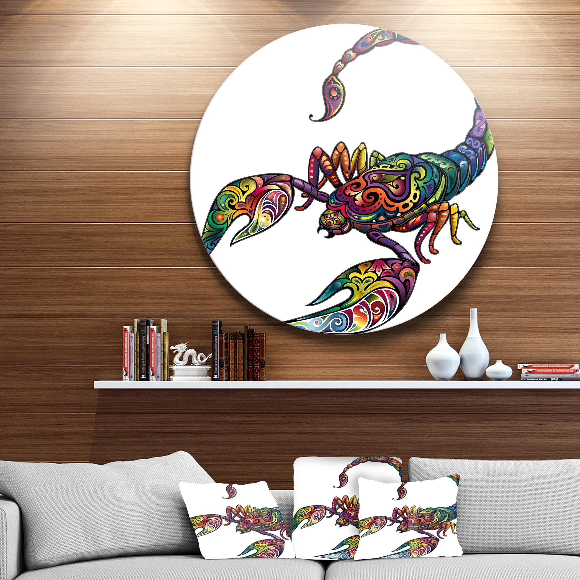 Cheerful Scorpion Disc Animal Circle Metal Wall Art