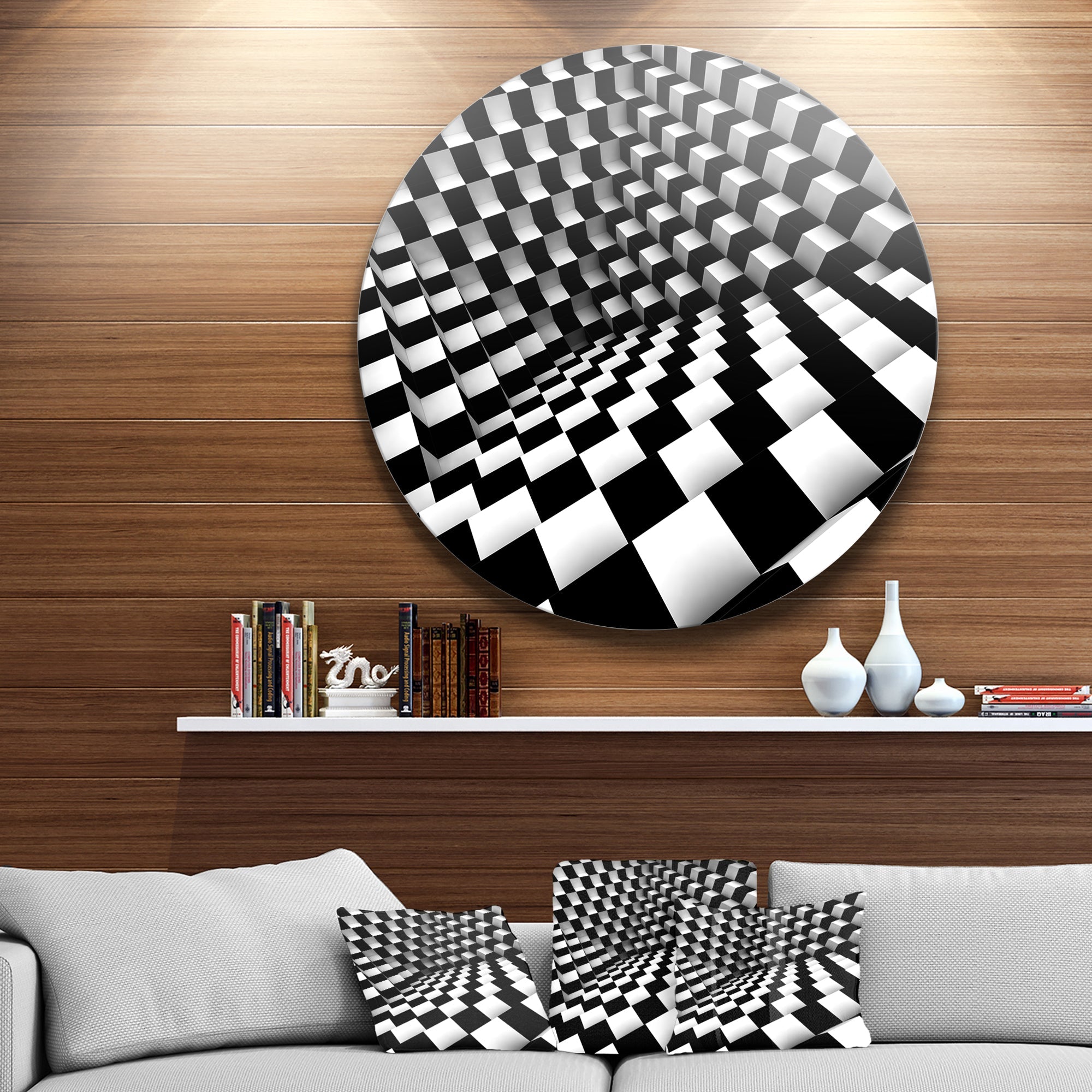 Optical Black and White Pattern Disc Abstract Circle Metal Wall Art