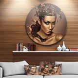 Woman with Chocolate in Head Disc Portrait Circle Metal Wall Art